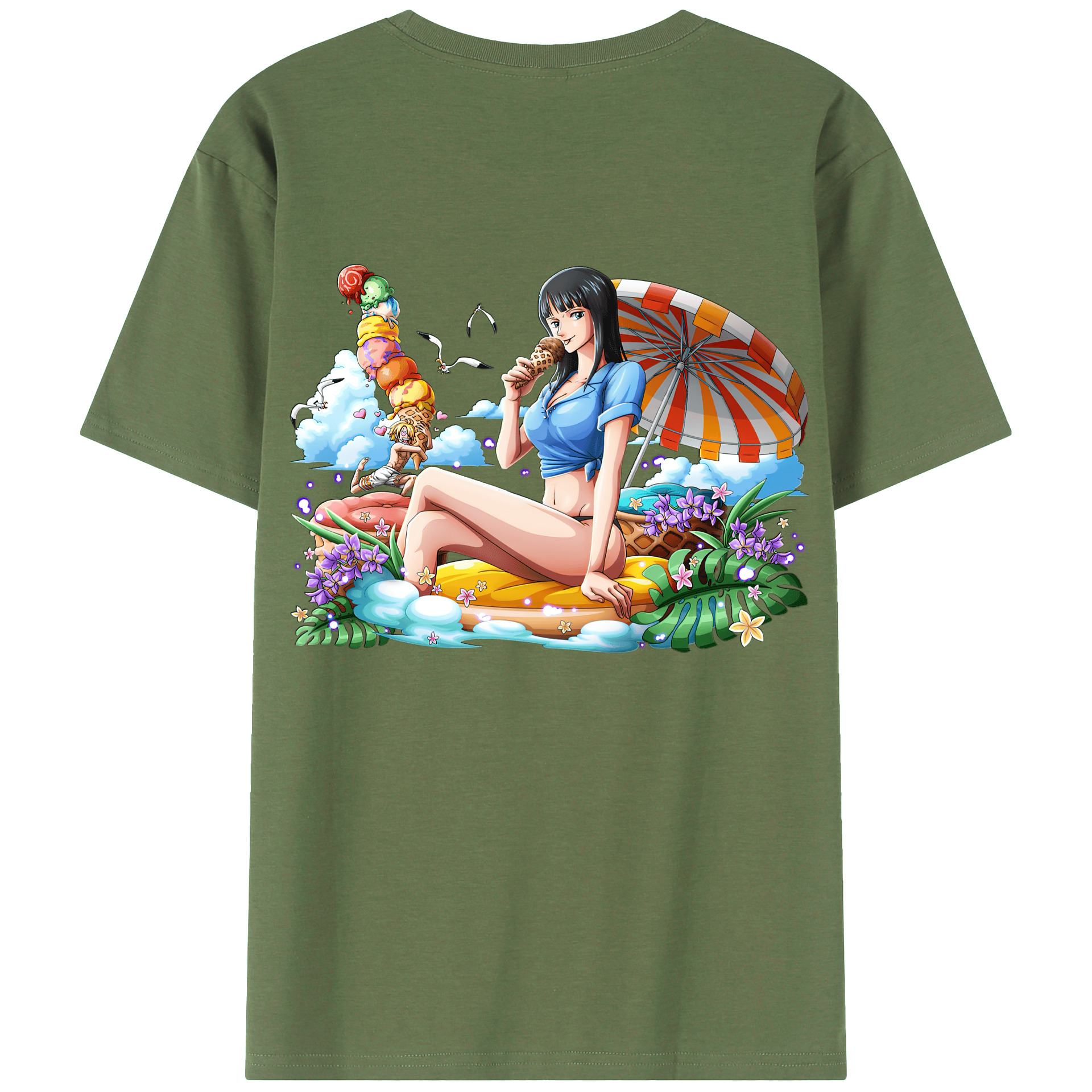 ワンピース ニコ・ロビン ONE PIECE Nico Robin 綿100％ メンズ半袖Tシャツ（バックプリント） 通気性